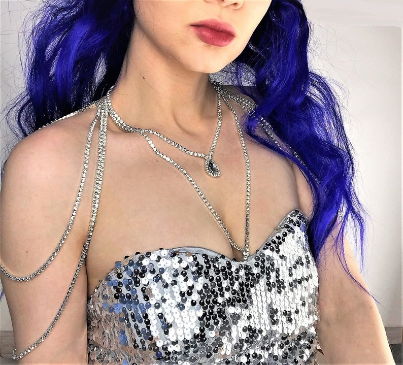 Shoulder necklace crystal top body rhinestone Queen of the party chain necklace diamond necklace wedding bridal straps crystal bolero bride