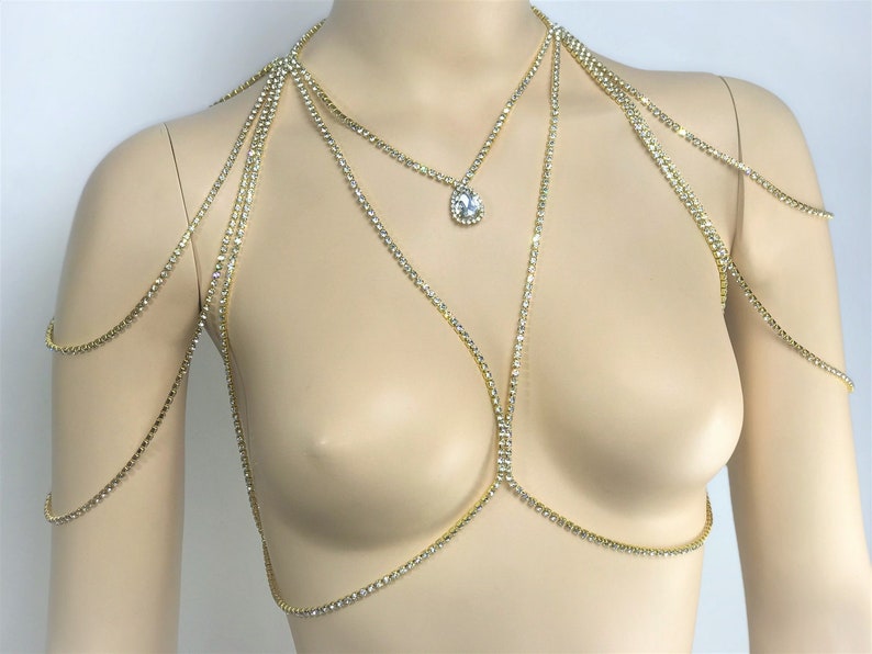 Shoulder necklace crystal top body rhinestone Queen of the party chain necklace diamond necklace wedding bridal straps crystal bolero bride