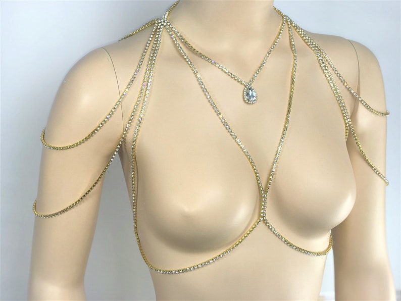 Shoulder necklace crystal top body rhinestone Queen of the party chain necklace diamond necklace wedding bridal straps crystal bolero bride