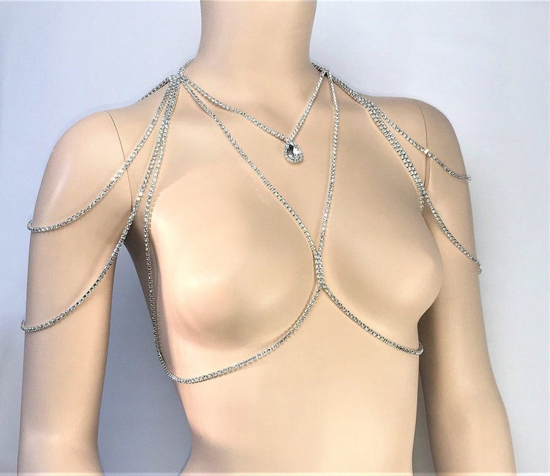 Shoulder necklace crystal top body rhinestone Queen of the party chain necklace diamond necklace wedding bridal straps crystal bolero bride