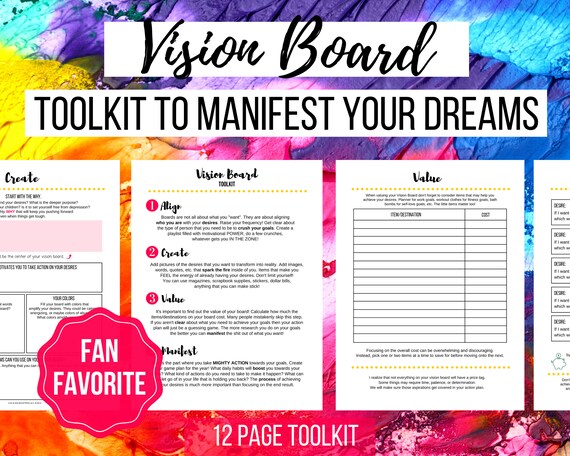 Vision Board Workbook Manifestation Planner Goal Setting | Etsy