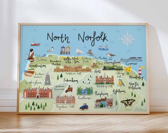 North Norfolk Illustrated Map Art Print