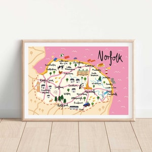 Illustrated Map of Norfolk, UK Print | Map Art Print | A6, A5, A4 or A3 Print