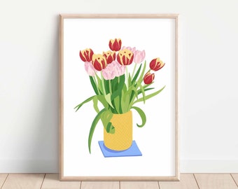 Tulips in Yellow Vase Art Print | Beautiful Spring Flowers | A6, A5, A4, A3 sizes
