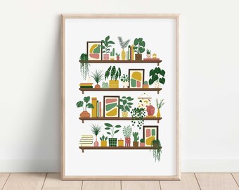 Plants on Shelves Art Print featuring House Plants Botanical Illustration | A5 A4 A3