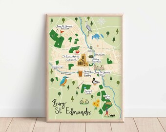 Bury St Edmunds Illustrated Map Art Print | A6 A5 A4 A3