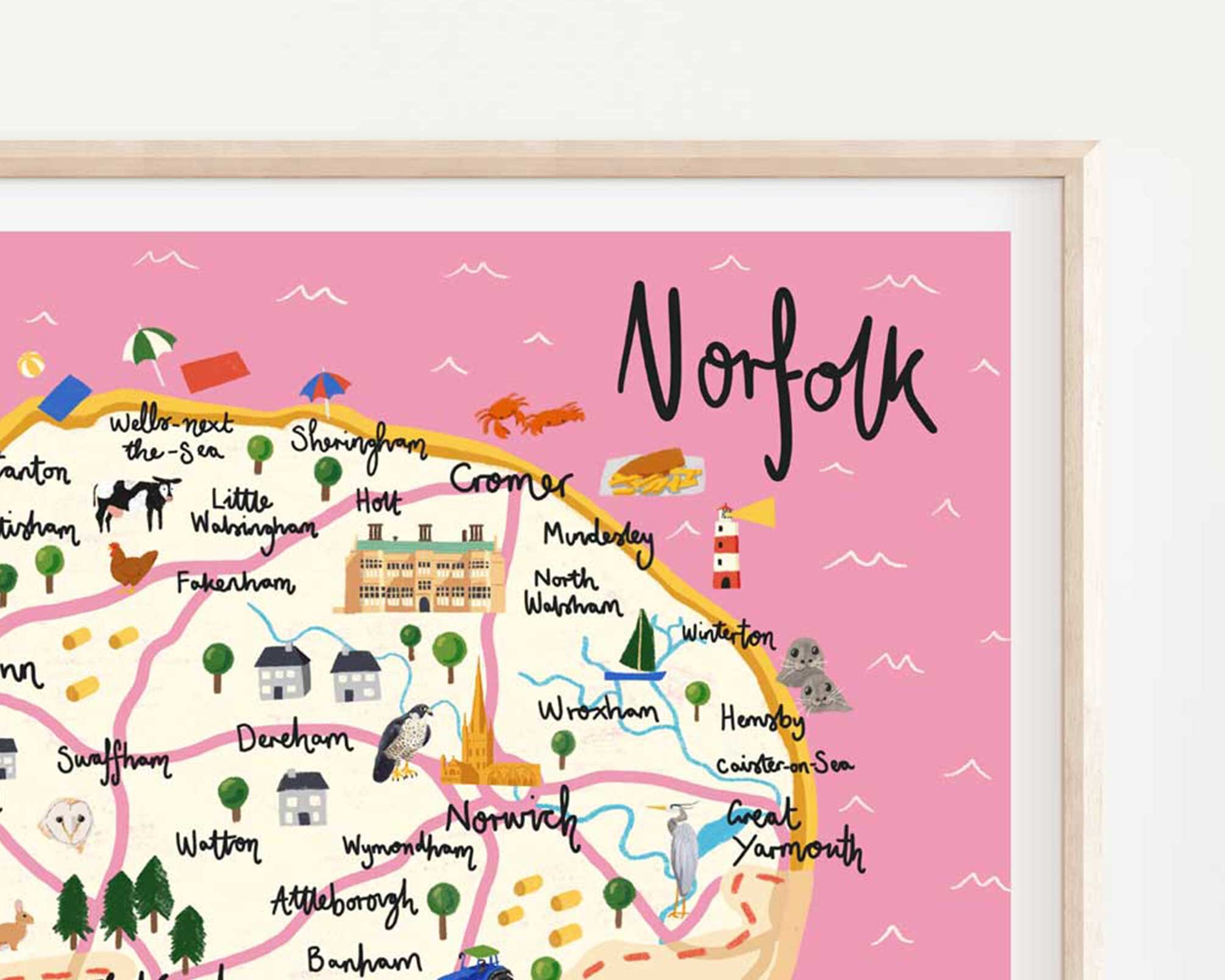 Illustrated Map of Norfolk UK Print Map Art Print A6 A5 Etsy UK