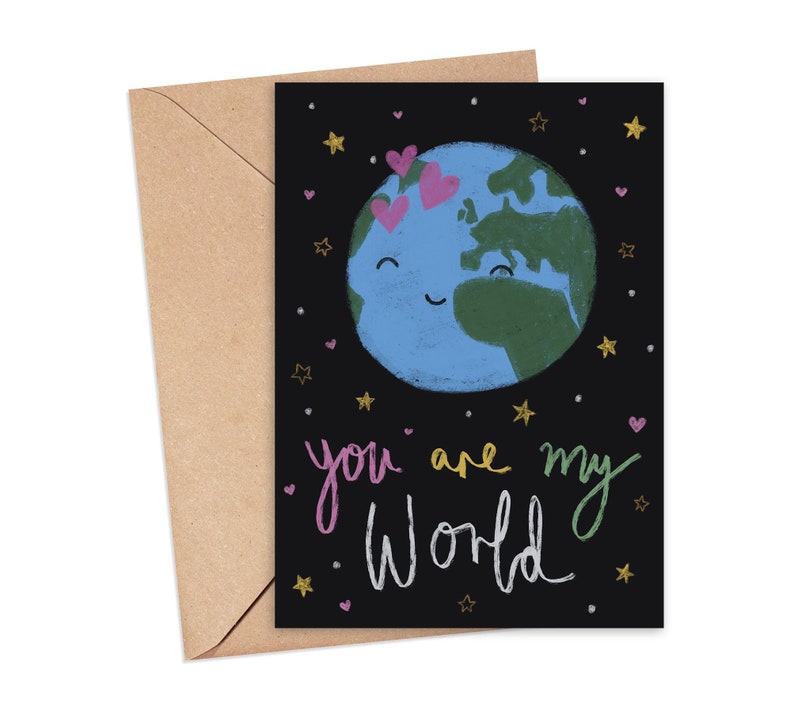 Boyfriend You Are My World Illustrated Valentine\u2019s Day Card Birthday Special Someone A6 Card Loved One Anniversary Girlfriend