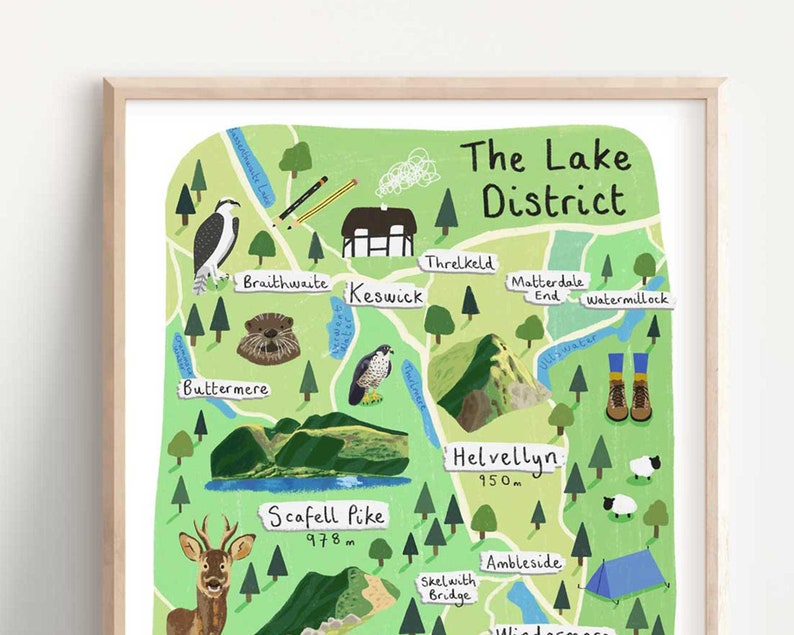 Lake District Illustrated Map Print A6 A5 A4 A3 | Etsy UK