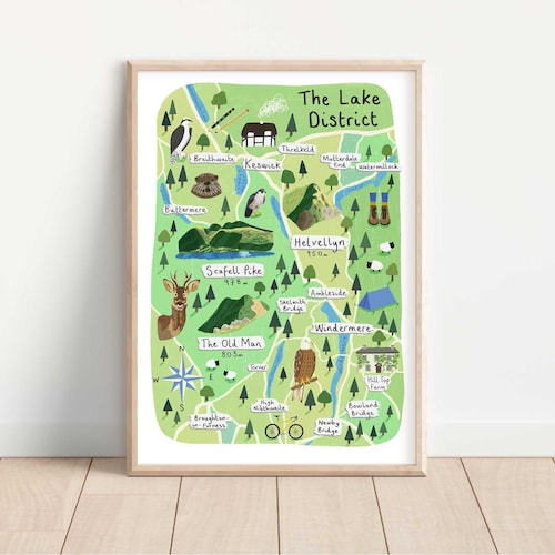 Lake District Illustrated Map Print A6 A5 A4 A3 - Etsy