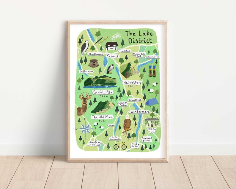Lake District Illustrated Map Print A6 A5 A4 A3 | Etsy UK