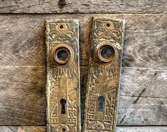Antique brass door knob escutcheon plate