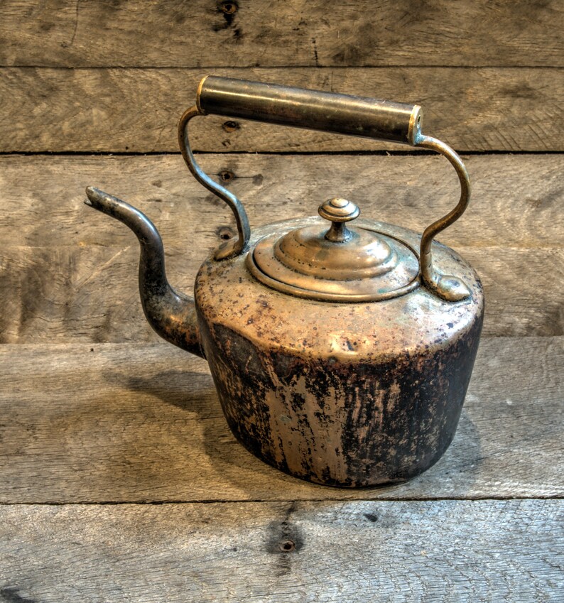 Antique Brass and Copper Tea Pot