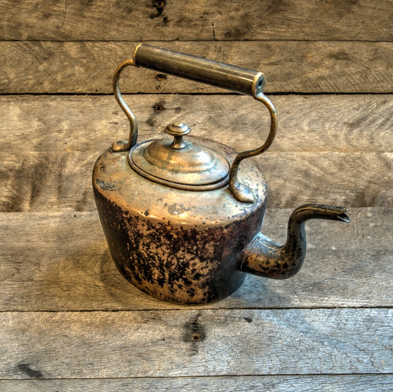 Antique Brass and Copper Tea Pot