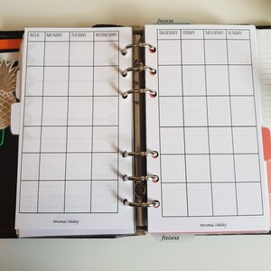 Personal Size Filofax Planner Inserts, Monthly CALENDAR, Dates Not ...