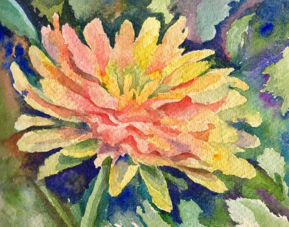 Card dahlia giclee floral watercolor, flower garden fine art card etsy art botanical image notecard, Diane Demers-Smith, dianeartistpotter