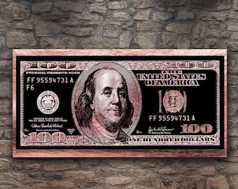 May include: A black and white image of a $100 bill with a copper-colored overlay. The bill features a portrait of Benjamin Franklin and the text "United States of America" and "One Hundred Dollars".
