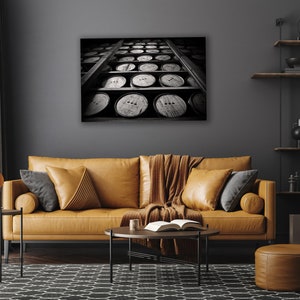 Whiskey Barrel Art Canvas, Whiskey Barrel, Modern Home Decor, Man Cave Art, Whiskey Print, Canvas, Paper Options