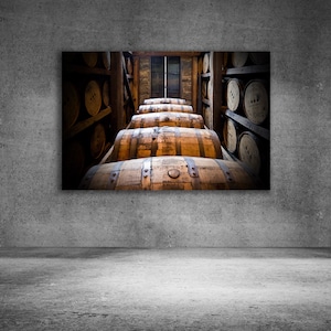 Whiskey Barrel Art Canvas, Whiskey Barrel, Modern Home Decor, Man Cave Art, Whiskey Print, Canvas, Paper Options