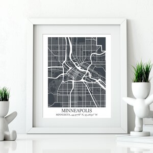 Minneapolis Minimal Map Print, Custom Map of City Of Minneapolis with Downtown Minnesota Map Art