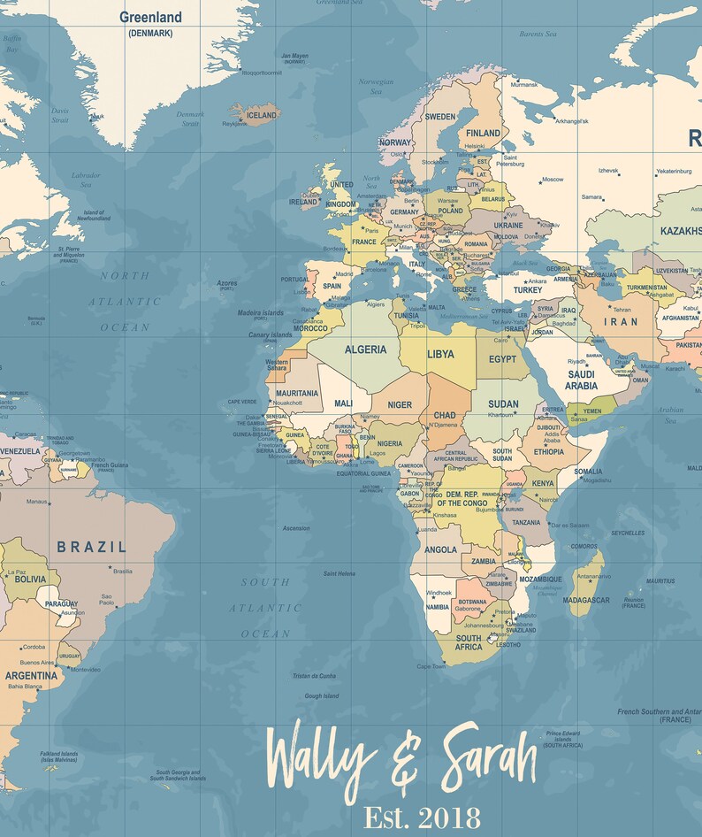 Personalized World Travel Map Personalized Push Pin Map Etsy