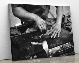 Cigar Art Canvas, Cigar Rolling, Cigar Collector, Modern Home Decor, Man Cave Art, Cigar Smoker, Free Shipping