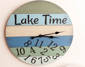 Lake Time Wall Clock | Large Wall Clock | Farmhouse Wall Clock | Lake Decor | Welcome to the Lakehouse | Lakehouse | Beach Decor |Pool Decor