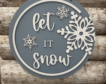 Let It Snow Door Hanger, 18"D, Winter Door Sign, Blue Winter Porch Decor, Let It Snow Sign, Let it Snow Wreath, Let It Snow Ornament