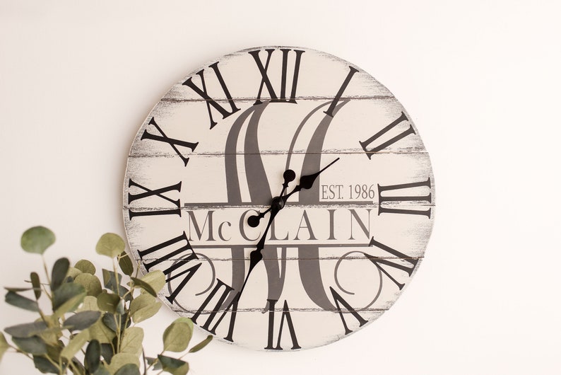 Large Personalized Wall Clock Painted Monogram Farmhouse Etsy