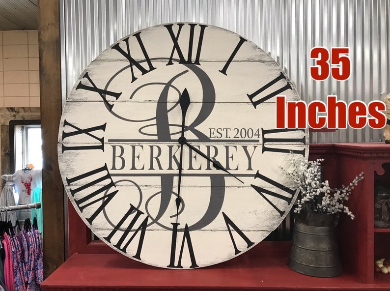 Large Personalized Wall Clock Painted Monogram Farmhouse Etsy