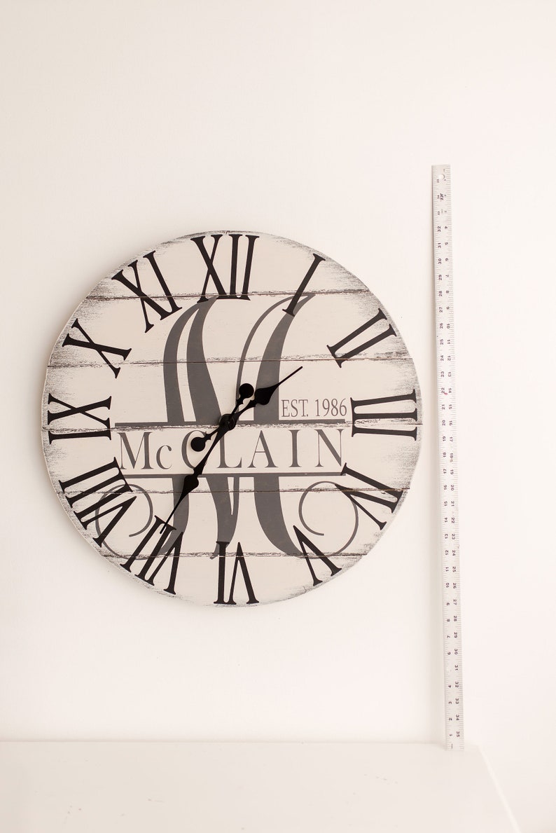 Large Personalized Wall Clock Painted Monogram Farmhouse Etsy