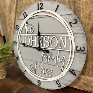 Oversized Family Wall Clock, Wedding Wall Clock, Rustic Wall Clock, 20" or 24"D, Wood, Painted, Anniversary or Wedding Gift