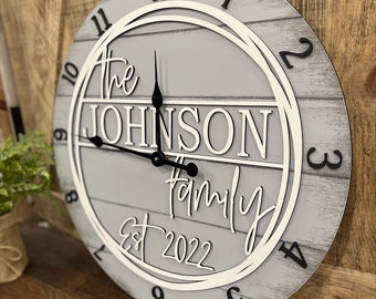 Oversized Family Wall Clock, Wedding Wall Clock, Rustic Wall Clock, 20" or 24"D, Wood, Painted, Anniversary or Wedding Gift