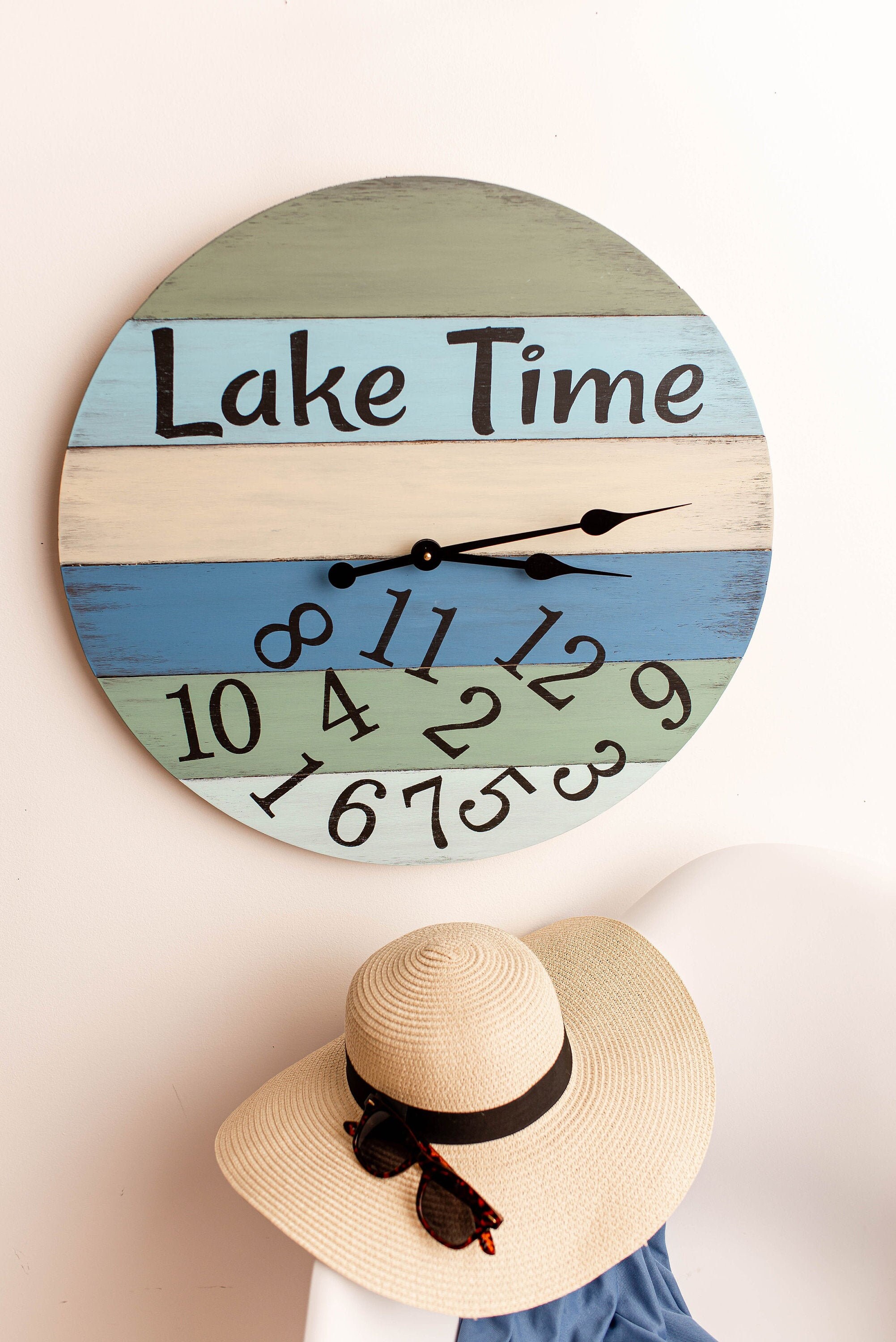Lake Time Wall Clock Large Wall Clock Farmhouse Wall Clock Etsy