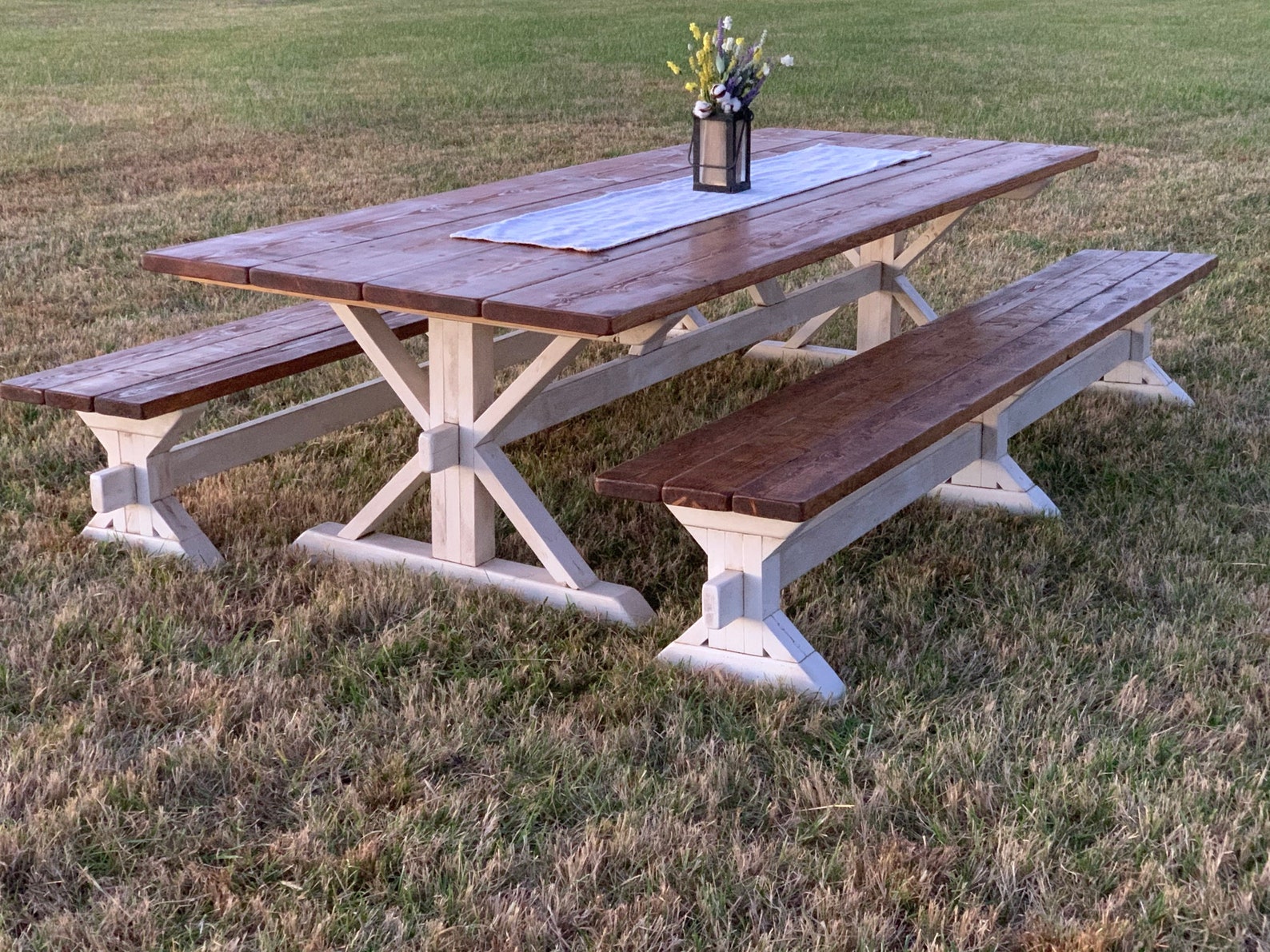 Farmhouse Trestle Table Bench Rustic Table Dining Table Etsy