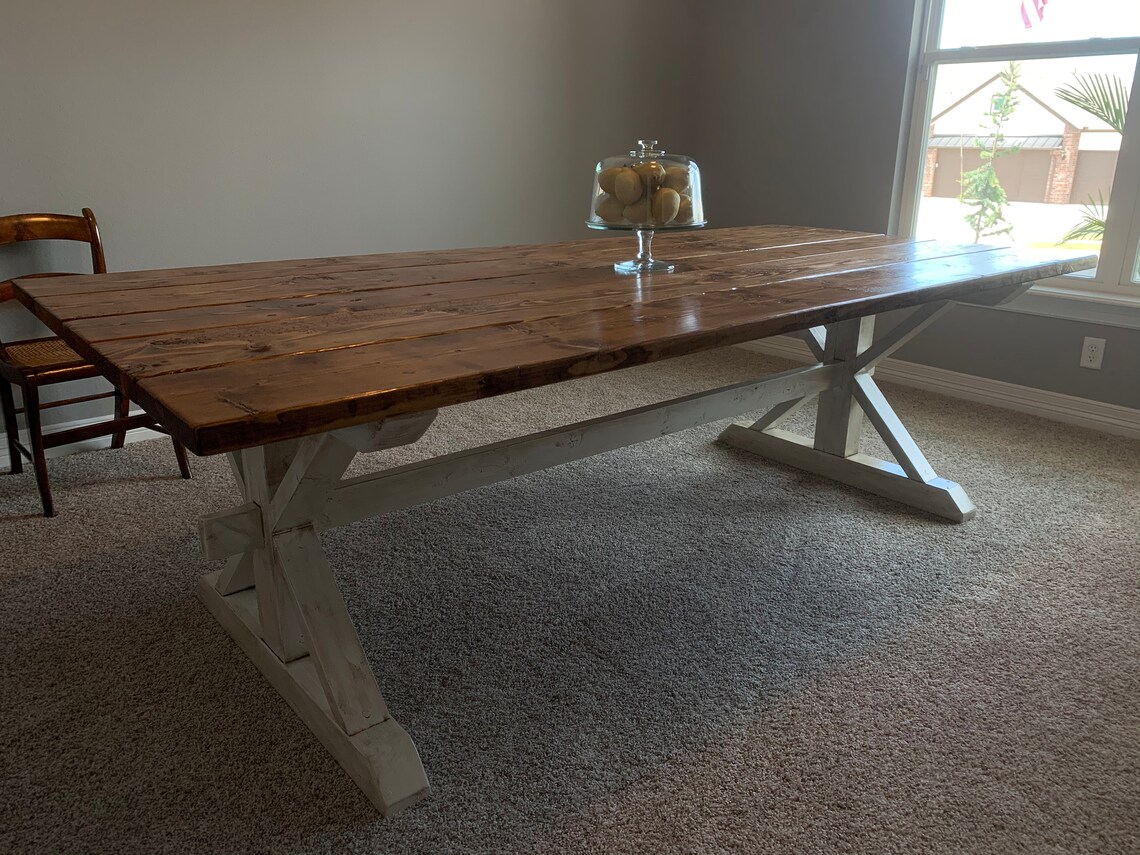 Farmhouse Trestle Table Bench Rustic Table Dining Table Etsy