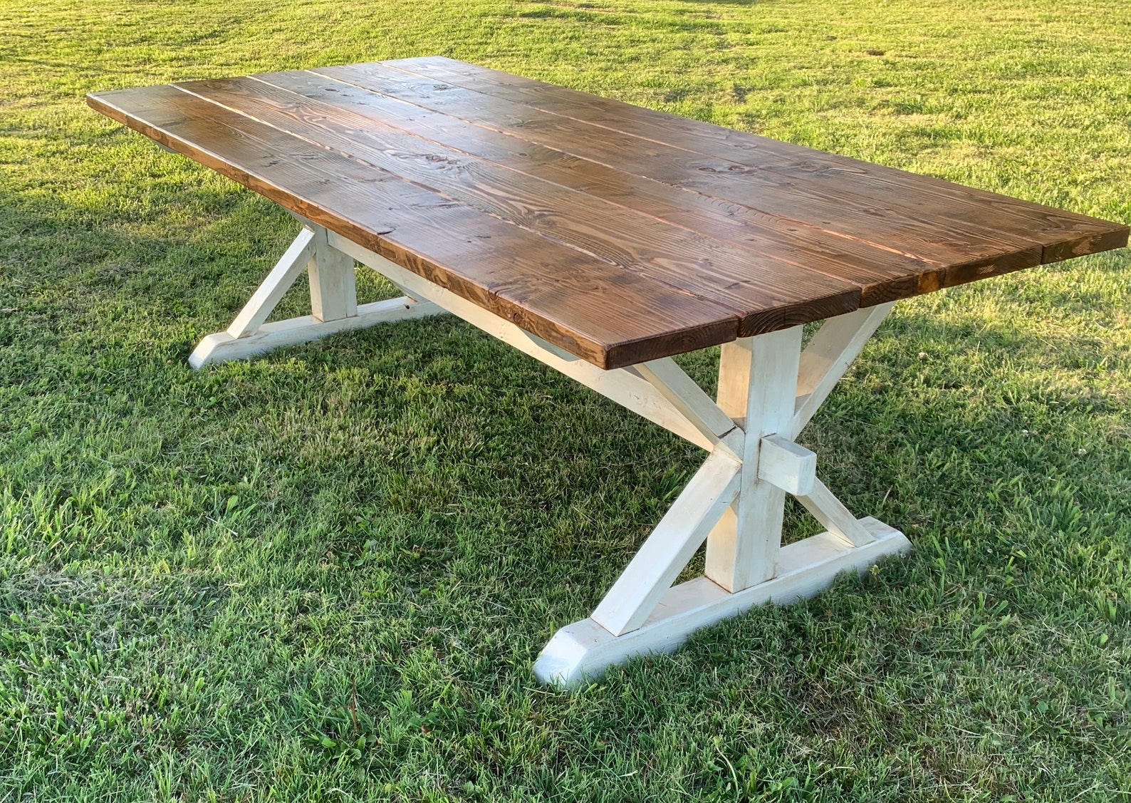 Farmhouse Trestle Table Bench Rustic Table Dining Table Etsy
