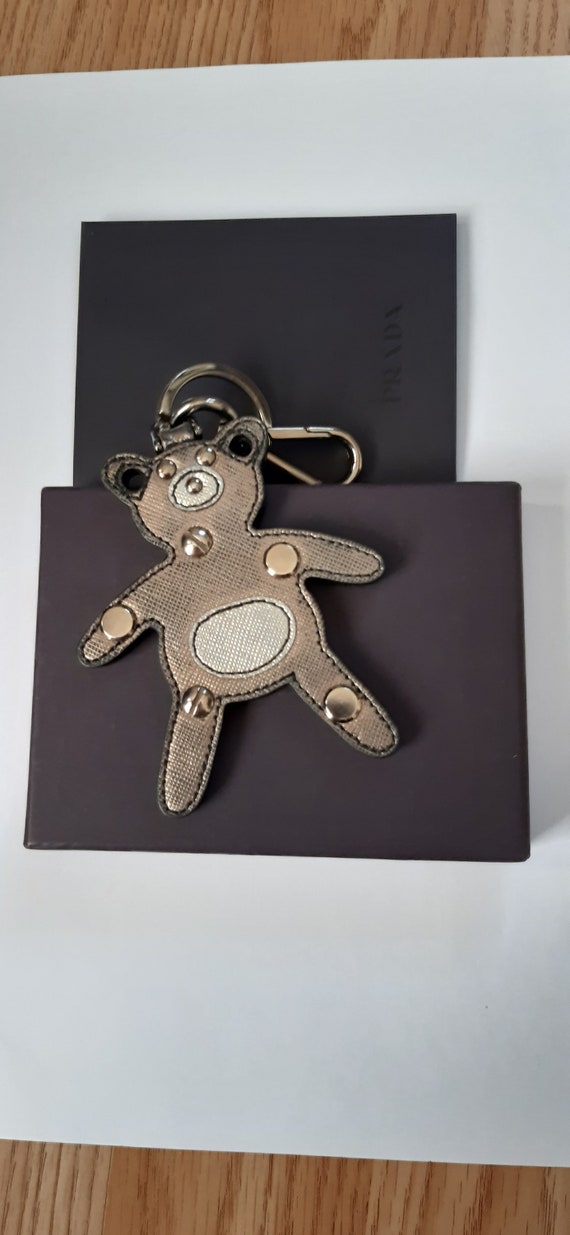 Prada Milano Teddy Bear bag charm key ring, silver