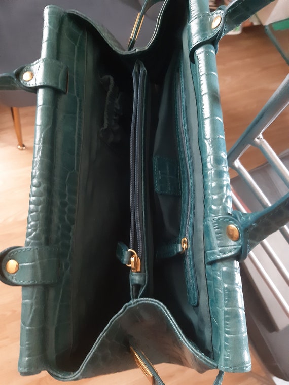 Designer vintage turquoise ladies handbag, real l… - image 4