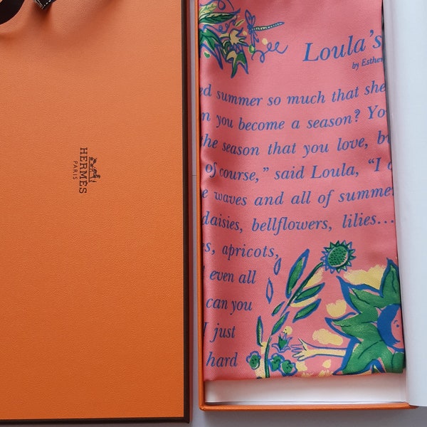 Hermès Loula's Summer 1996 special  edition silk twill petite scarf, new ,rare,  boxed
