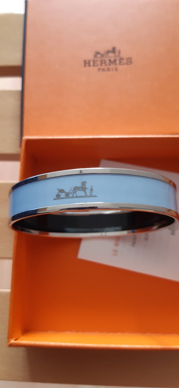 Hermès enamel Caleche printed bangle sky blue , m… - image 2