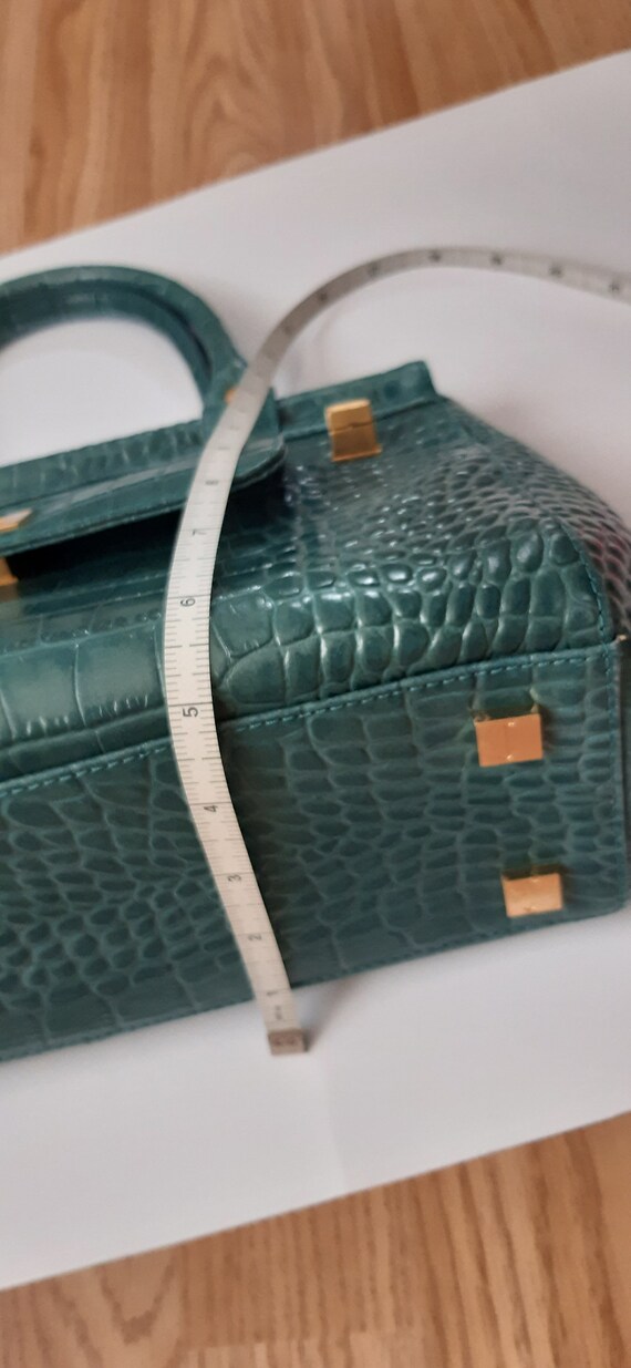 Designer vintage turquoise ladies handbag, real l… - image 9