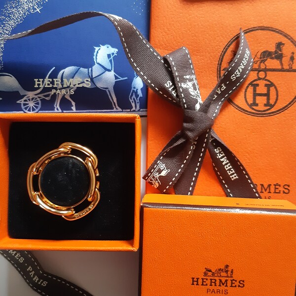 Hermes Scarf Ring Chaine d'Ancre Gold Used From Japan