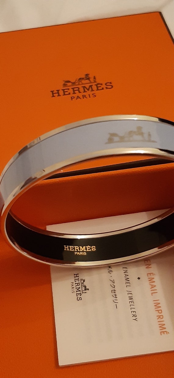 Hermès enamel Caleche printed bangle sky blue , m… - image 3