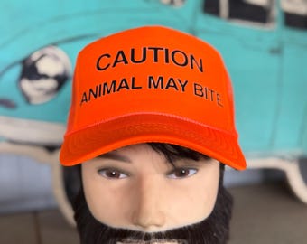 Caution ANIMAL MAY BITE classic funny risque trucker hat - warning!