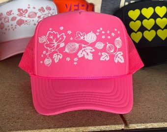 Hot Pink Gooseberry Pattern Trucker Hat - Pyrex