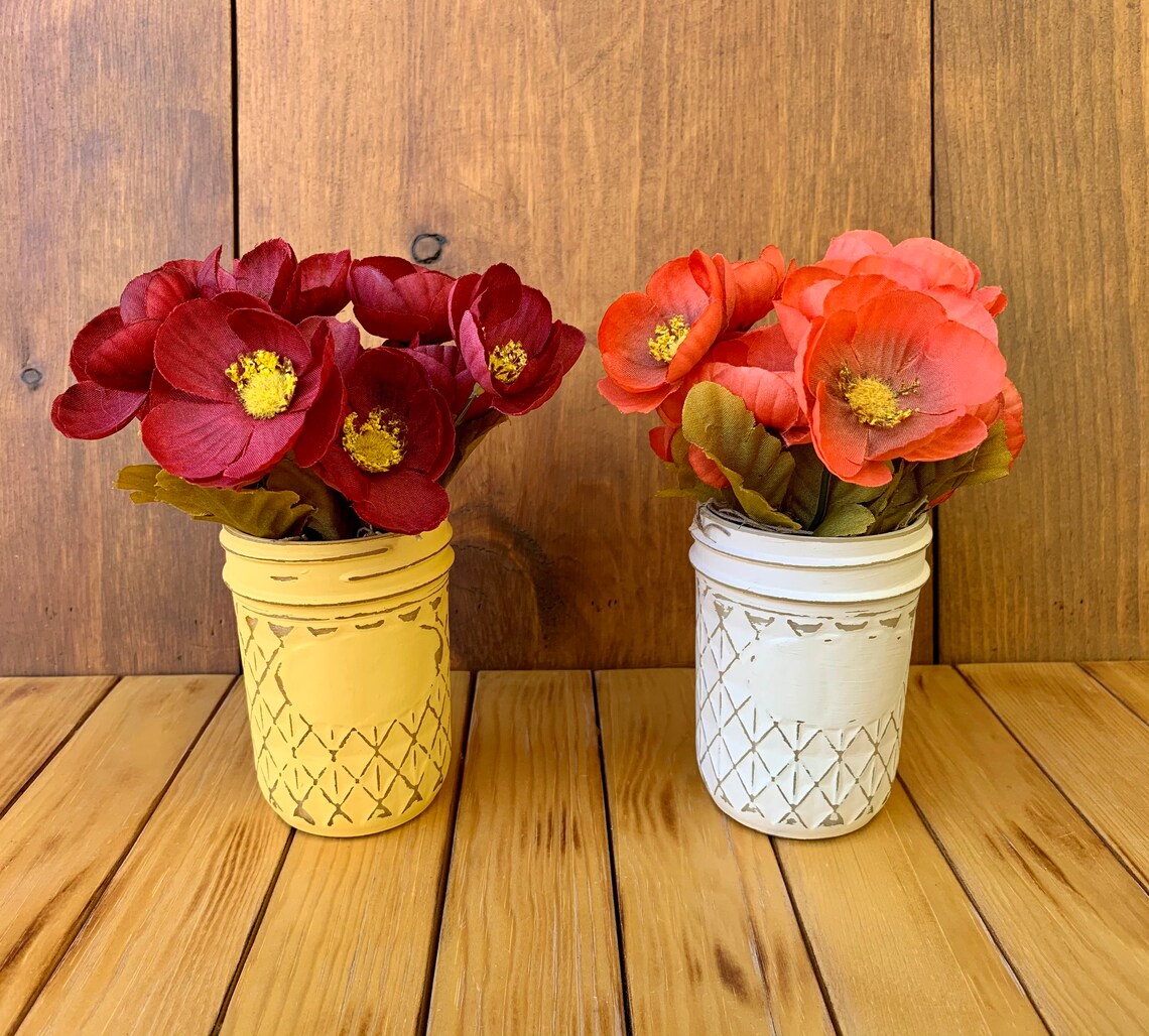 Mason Jars & Poppy Flowers Tabletop Decor Farmhouse Decor Etsy