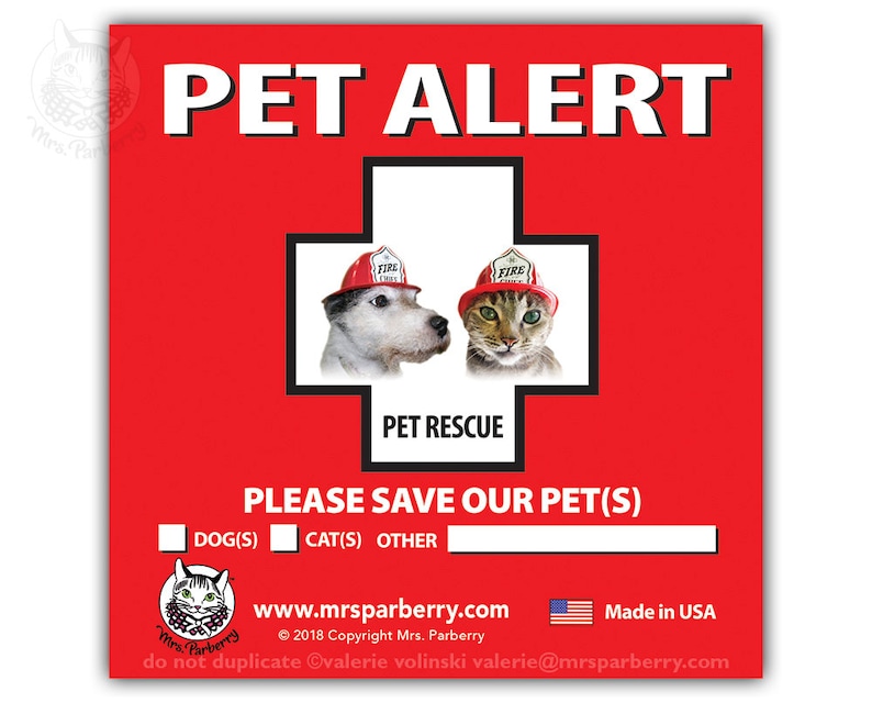 Pet Emergency, Pet Alert , Fire Safety Sticker, Save My Pet Sticker
