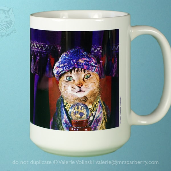 Fortune Teller Mug, Cat Mug, Cute Cat Mug, Gift Mug, Crazy Cat Lady Mug, Cat Coffee Mug, Cat Tea Mug, Cat Gypsy Mug, Mme Parberry