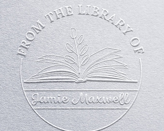 Sello de grabado personalizado de The Library Of Book con nombre personalizado y sello de propiedad para lectores y recuerdos literarios. Sello de grabado Ex Libris.